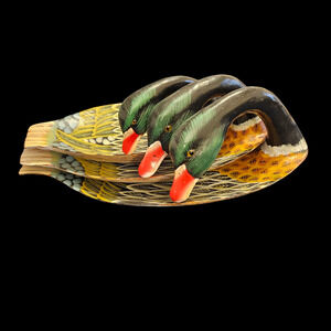 Vintage Hand Painted Wood Duck Nesting Set Mallard Folk Art Decoy
